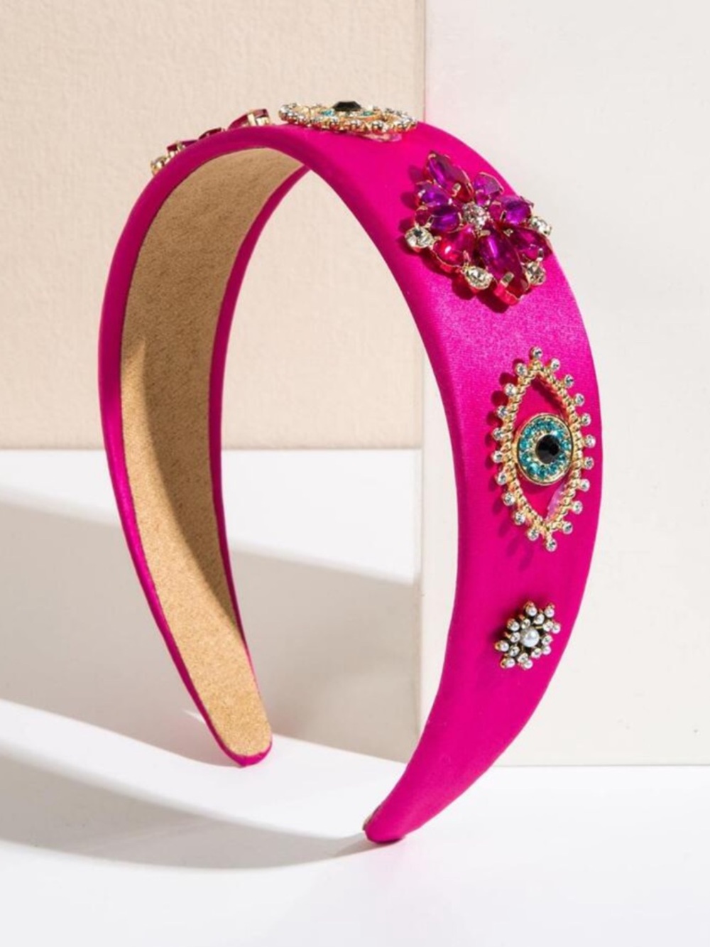 Embellished Hot Pink Satin Headband